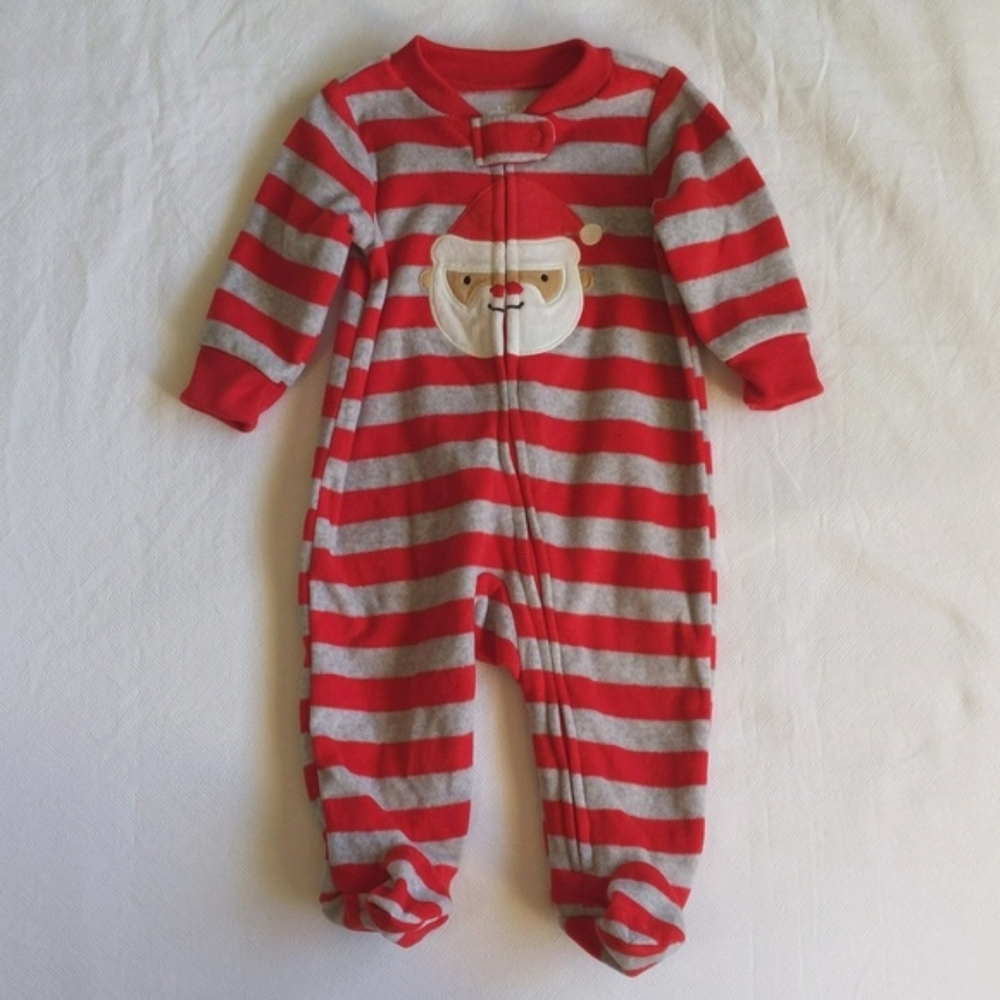 child of mine striped santa fleece zipper footie sleeper pajamas 0-3 months baby